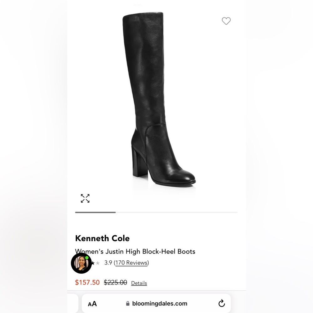 Kenneth Cole Justin Knee High Block Heel Boots 9.5